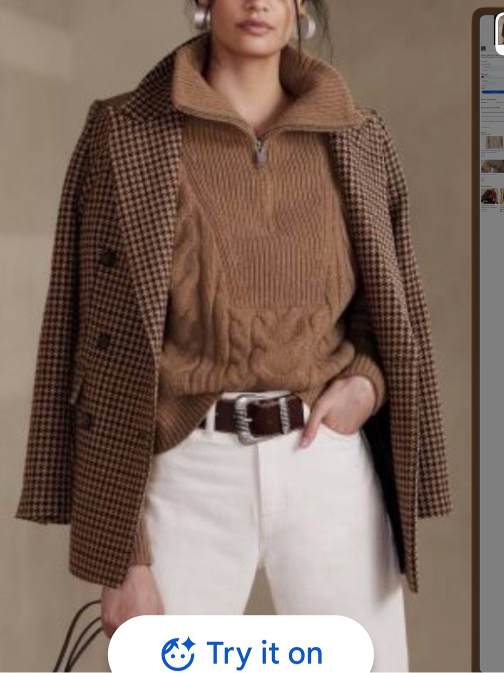 Banana Republic Brown Cable Knit Half-Zip Sweater